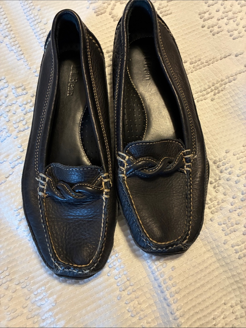 L.L. Bean Black Leather Braided Moccasin Flats women’s 8 1/2 M
